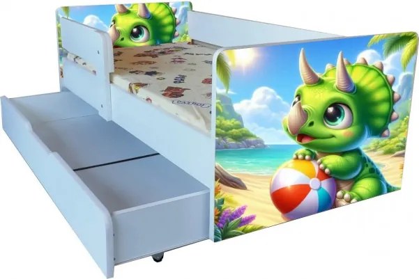 Pat Dino cu sertar 2-9 ani ,saltea cadou