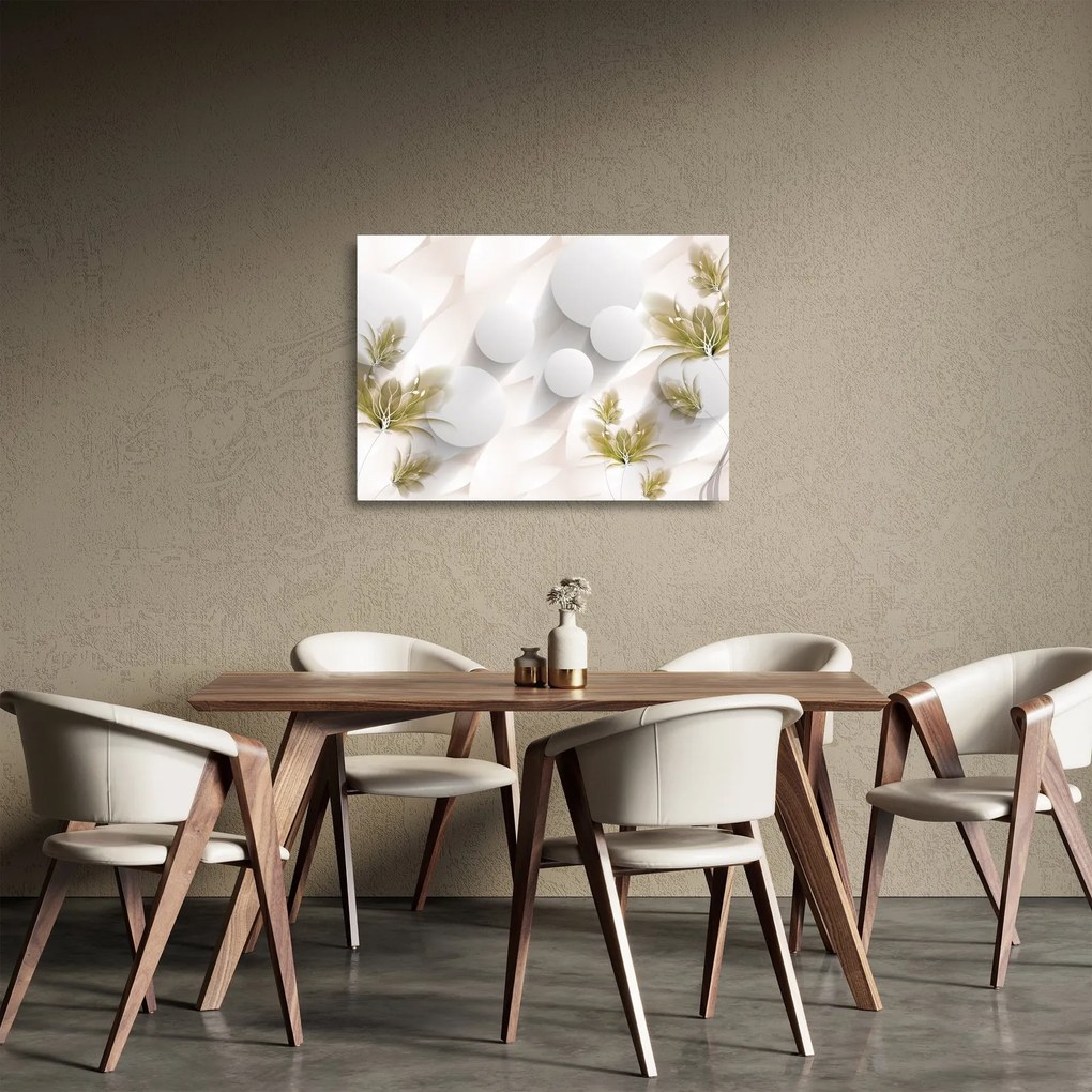 Tablou pe sticlă - 3D cercuri cu flori (70x50 cm)