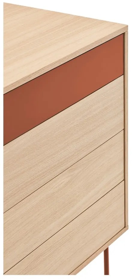 Comodă cu aspect de lemn de stejar Teulat Yoko, roșu cărămiziu