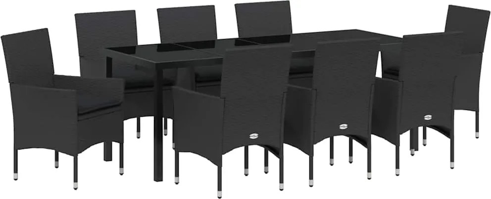 vidaXL Set de masă pentru grădină cu pernă 9 pcs Negru poliratan