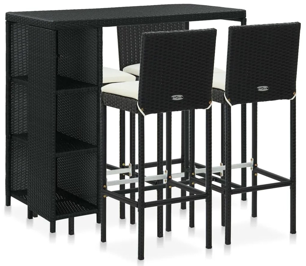 vidaXL Set mobilier bar de grădină cu perne, 5 piese, negru, poliratan