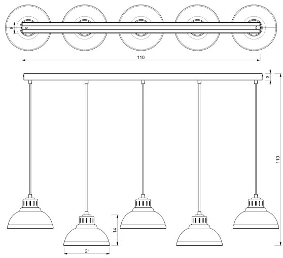 Lustră pe cablu SVEN 5xE27/15W/230V neagră/aurie