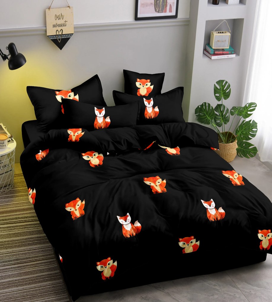 Lenjerie de pat din microfibra FOXES neagra Dimensiune lenjerie de pat: 2 buc 70 x 80 cm | 160 x 200 cm