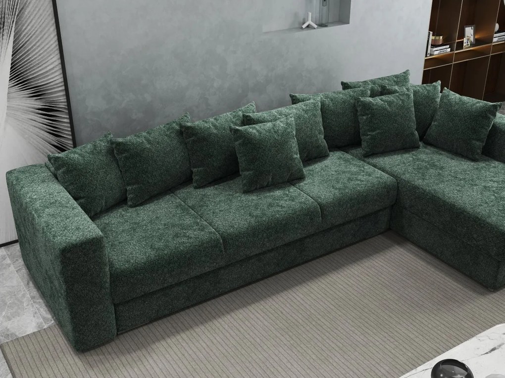 Colțar extensibil dumonde cu ladă de depozitare si sezut confortabil din spuma high-density, Gloria Euphoria Green II 320x183 cm