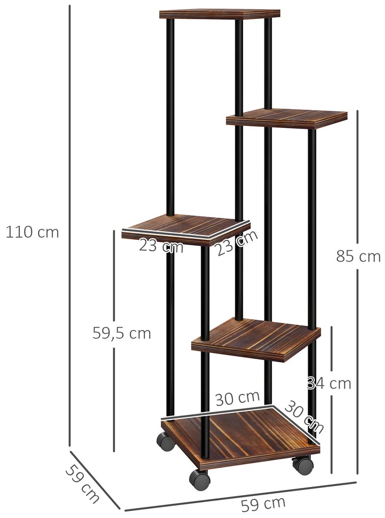 Outsunny Suport pentru flori cu 5 etaje, Suport pentru plante cu 5 niveluri, Design în formă de cascada, ușor de mutat, Lemn, Oțel | Aosom Romania
