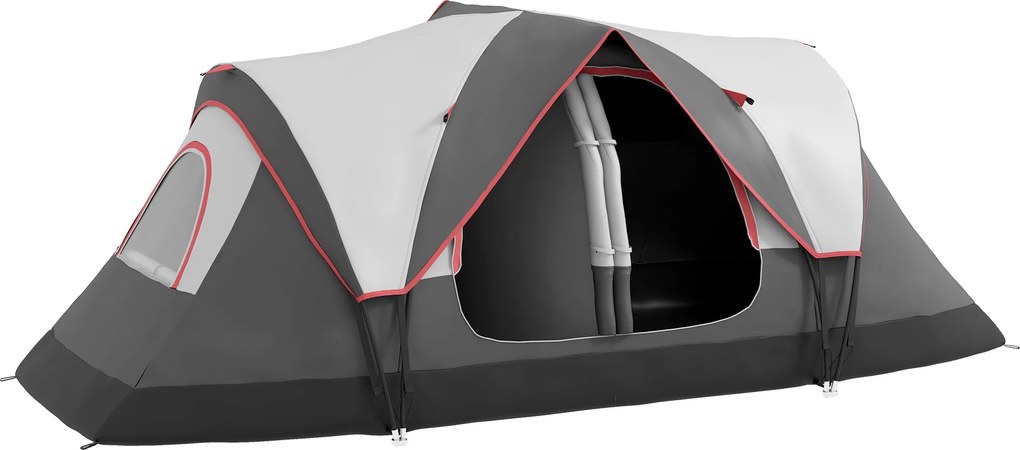 Outsunny Cort de Camping pentru 6-8 Persoane cu 2 Camere Separate și Uși cu Fermoar, 450x215x180 cm, Gri | Aosom Romania