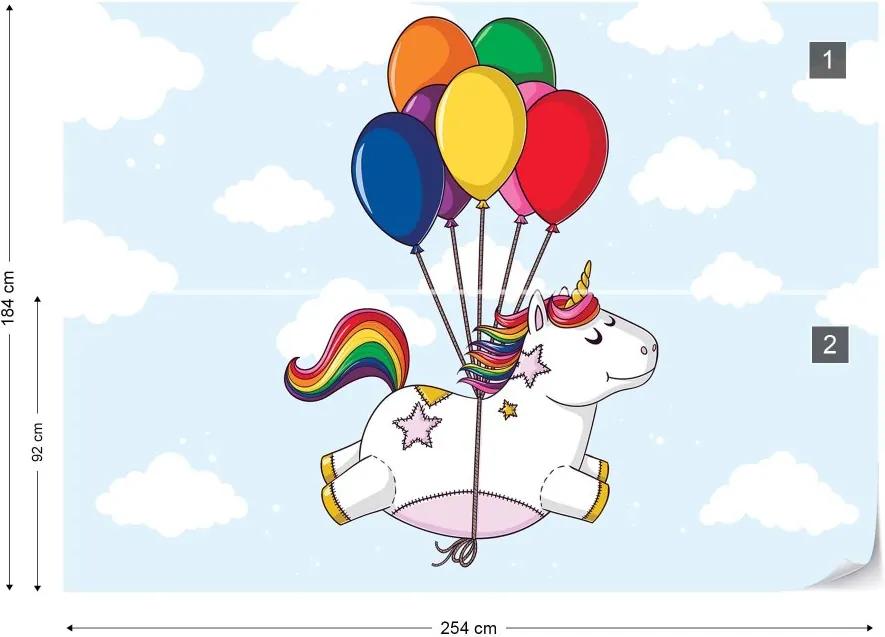 Fototapet GLIX - Flying Unicorn With Balloons + adeziv GRATUIT Tapet nețesute - 254x184 cm