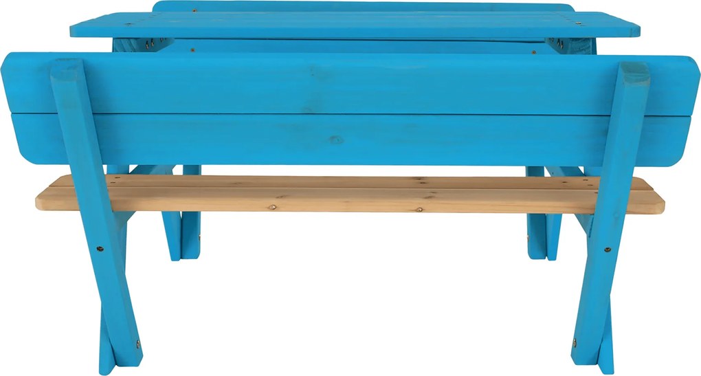 Bancă de grădină pentru copii, lemn, albastru/ natural, ABALO