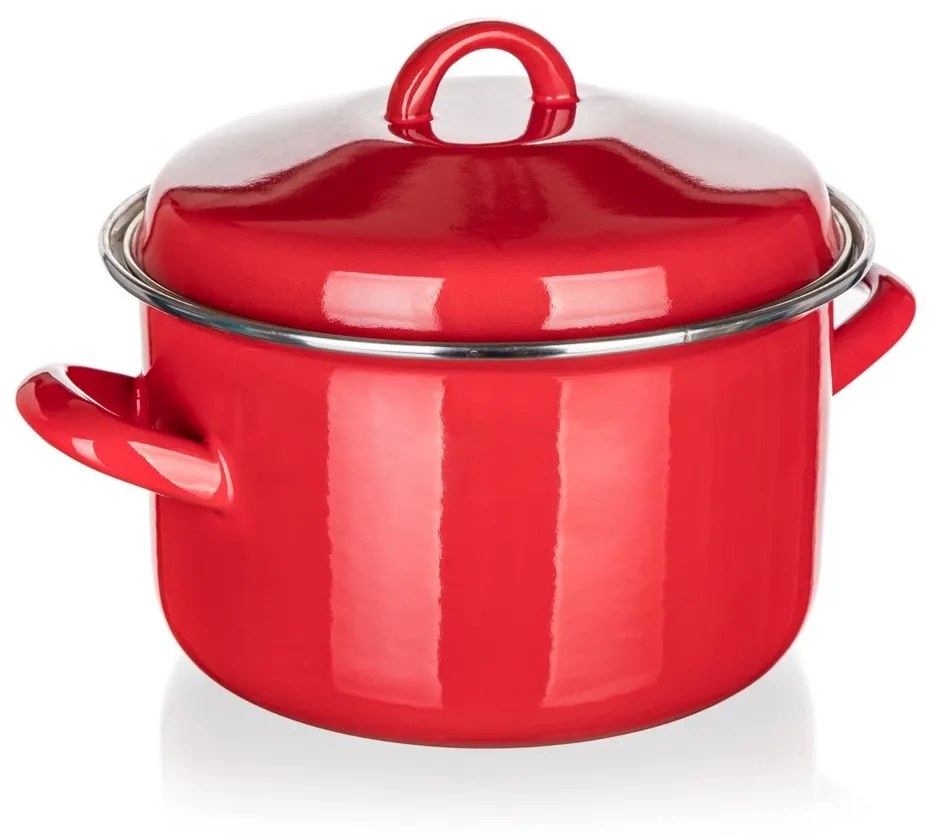 Oală emailată cu capac Banquet Milton roșu, 20 cm, 3,4 l, 20 cm