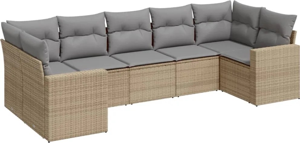 vidaXL Set canapele de grădină, 7 piese, cu perne, bej, poliratan