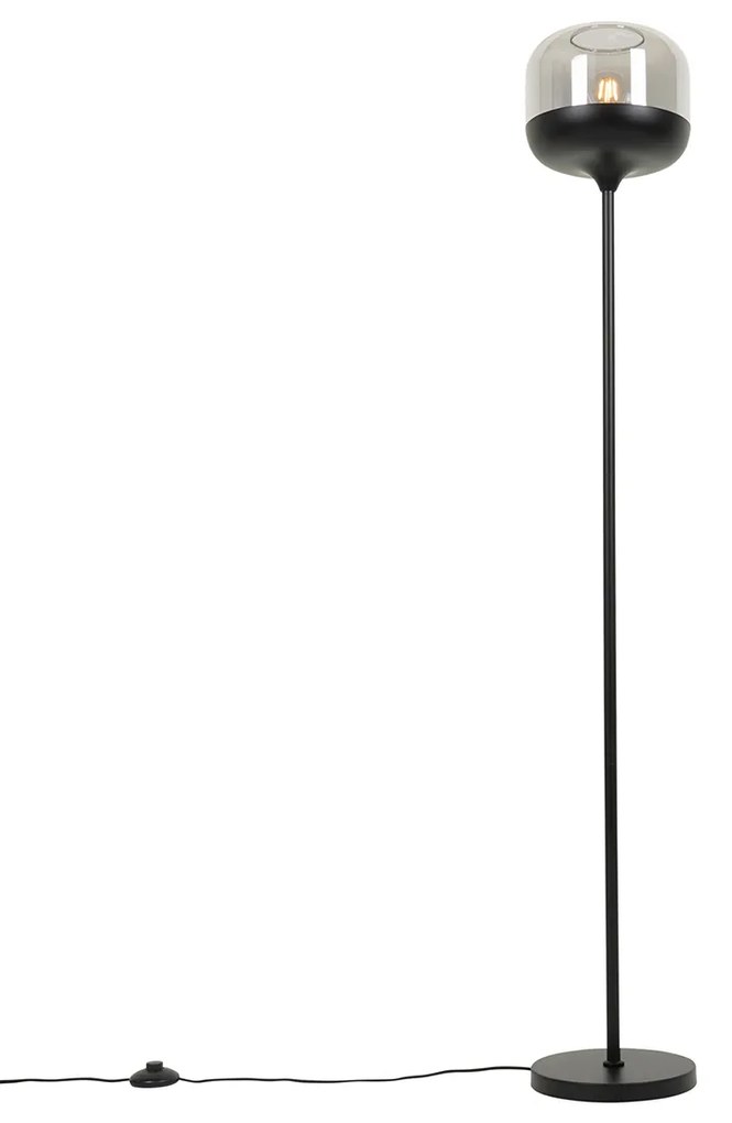 Lampa de podea de design neagră cu auriu și sticlă fumurie - Kyan