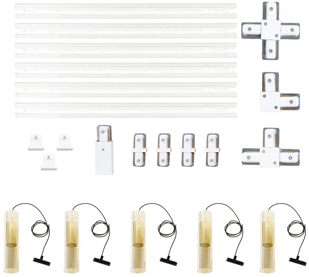 Sistem de iluminat modern pe șină cu 5 pendule aurii monofazat - Iconic Lloyd