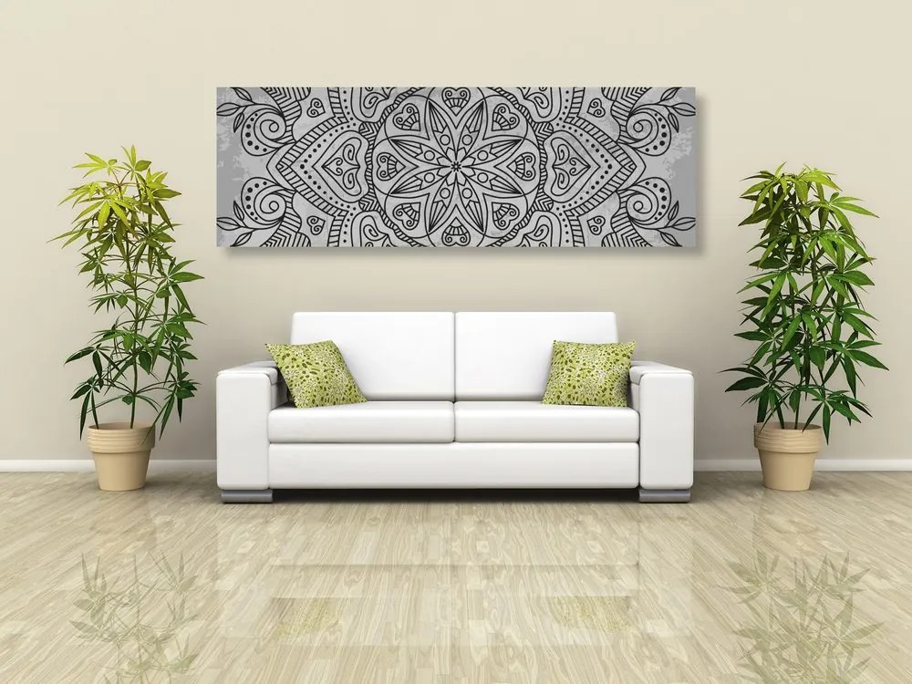 Tablou Mandala cu atingere antică în design alb-negru