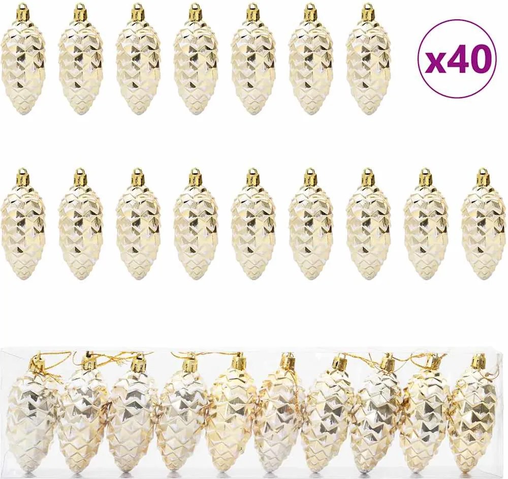 vidaXL Minge din con de brad de Crăciun 40 pcs Auriu Plastic