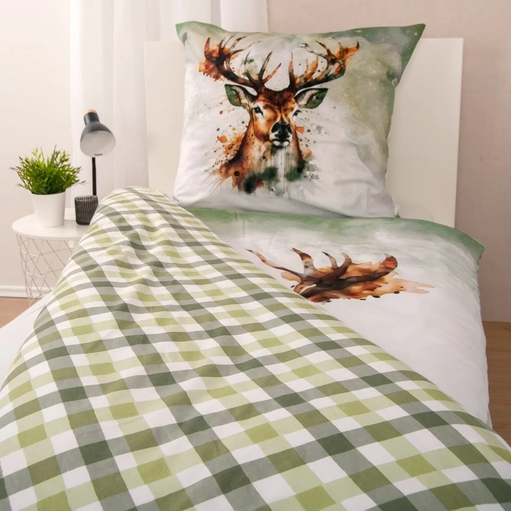 Lenjerie de pat din flanelă Herding Cerbul, 135 x 200 cm, 80 x 80 cm