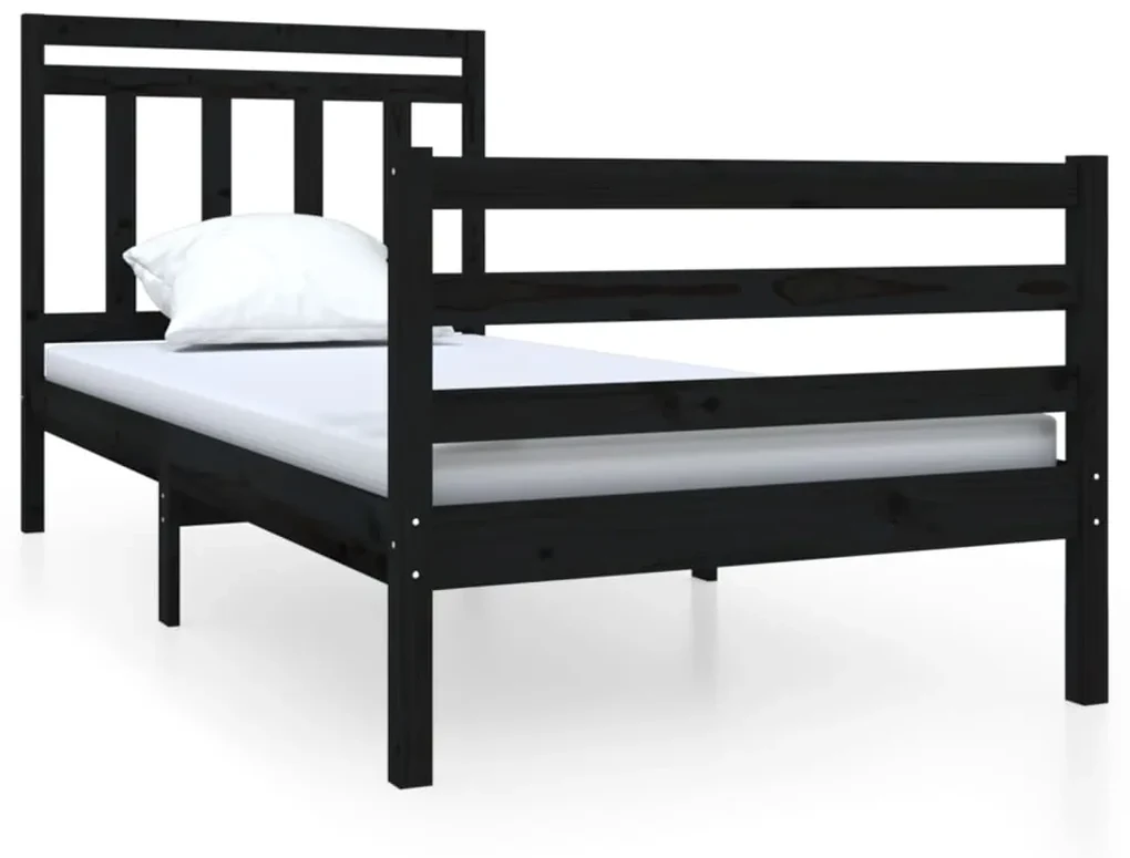 3100623 vidaXL Cadru de pat Single 3FT, negru, 90x190 cm, lemn masiv