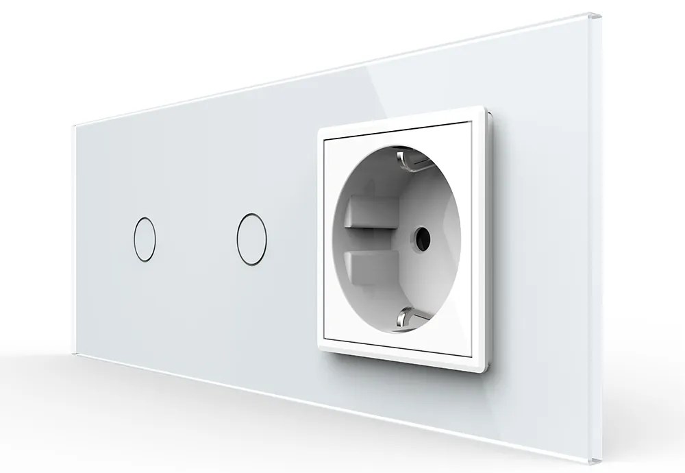 Intrerupator Simplu + Simplu + Priza LIVOLO cu Rama Din Sticla, Standard Italian, 6M