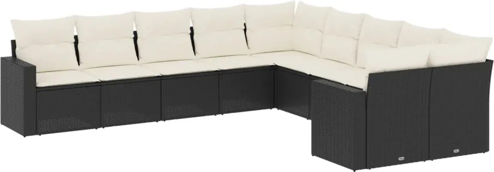 vidaXL Set canapele de grădină cu perne, 10 piese, negru, poliratan
