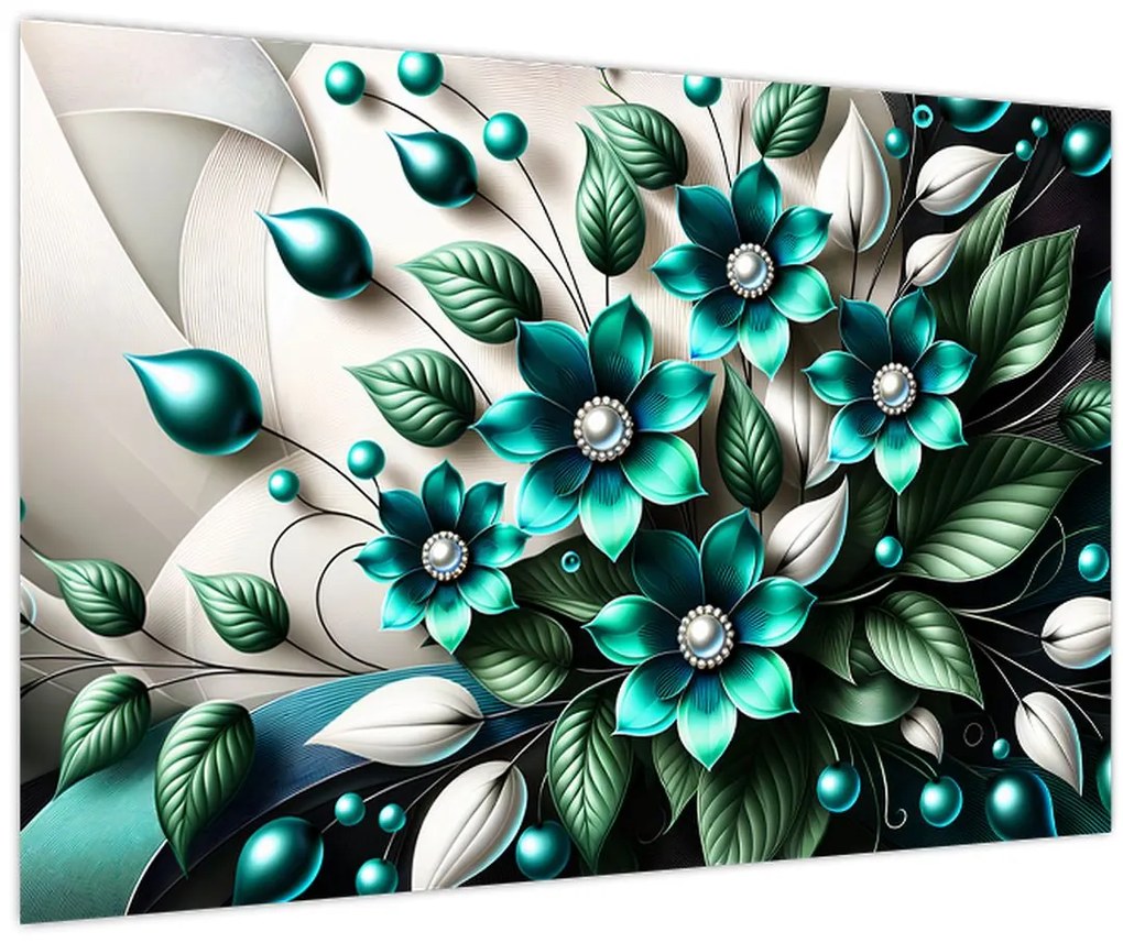 Tablou - Flori turcoaz 3D (90x60 cm)
