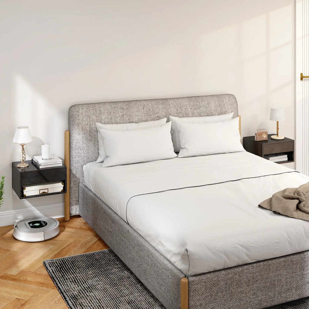 HOMCOM Set de 2 Noptiere suspendate Noptiere cu sertar pentru dormitor 37x32x21 cm Negru lucios | Aosom Romania