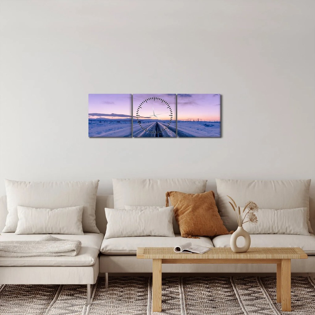 Tablou - autostrada iarna (cu ceas) (90x30 cm)