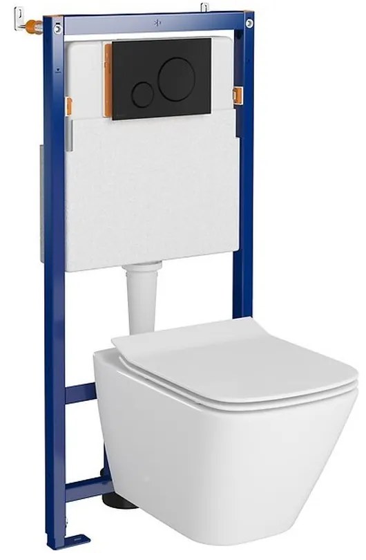 Set vas wc suspendat City Square cu capac soft close, rezervor incastrat Tech Line Opti si clapeta negru mat