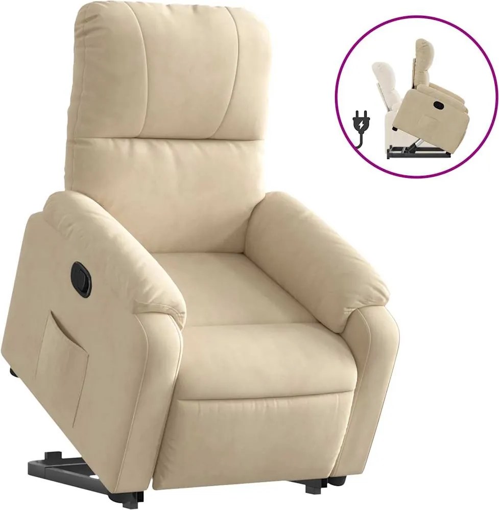 vidaXL Fotoliu rabatabil cu ridicare, crem, microfibră