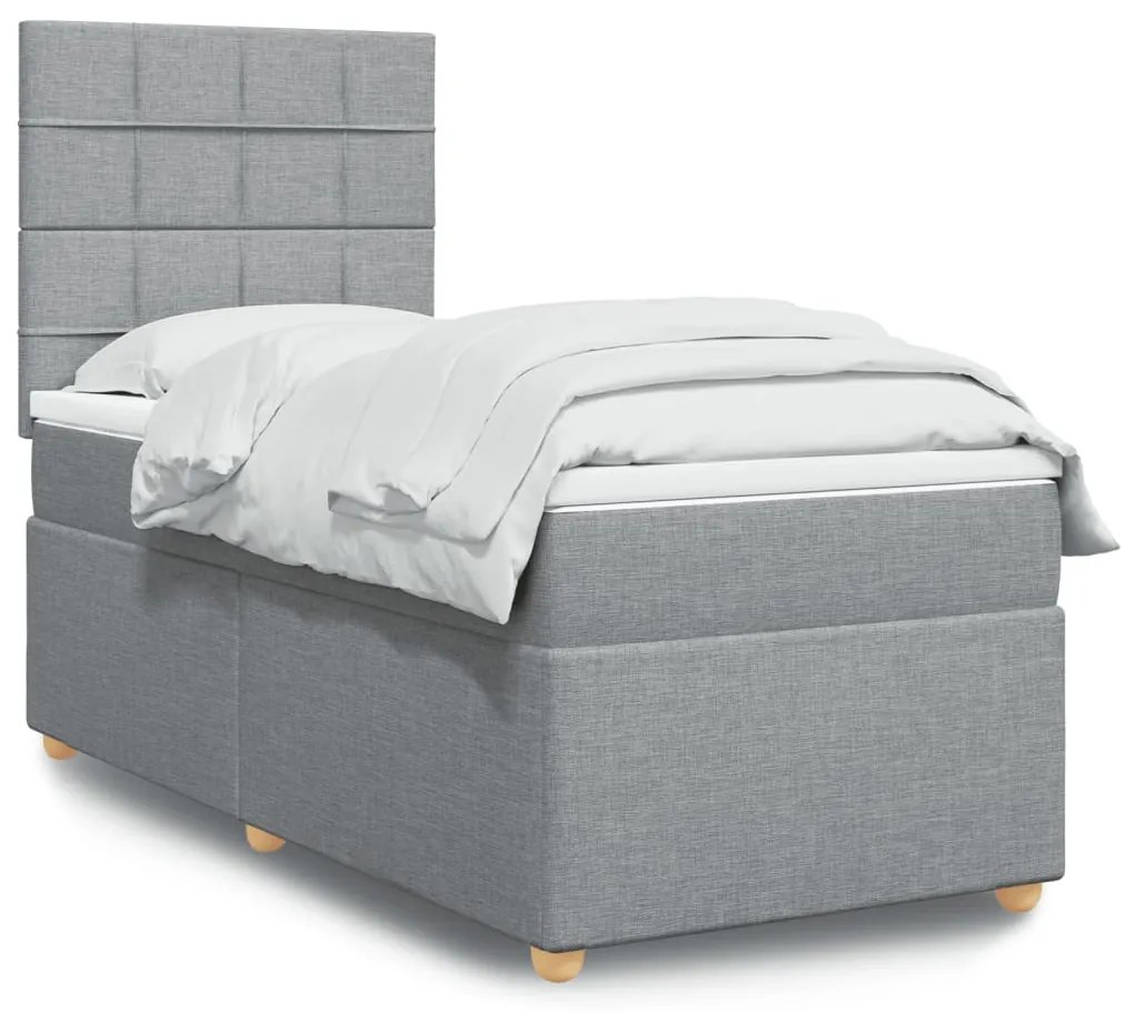vidaXL Pat continental cu saltea, gri deschis, 80x200 cm, textil