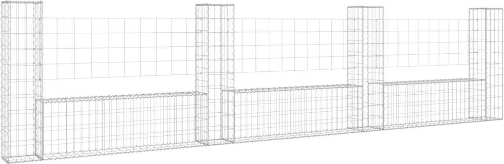 vidaXL Coș gabion în formă de U cu 4 stâlpi, 380x20x100 cm, fier