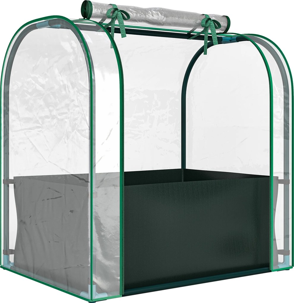 Outsunny Mini Seră de Grădină cu Sac de Plantare, Seră pentru Grădină cu Ușă Rulabilă, Structură din Oțel, Acoperire din Plastic, pentru Legume, Flori, Plante, Verde Închis | Aosom Romania