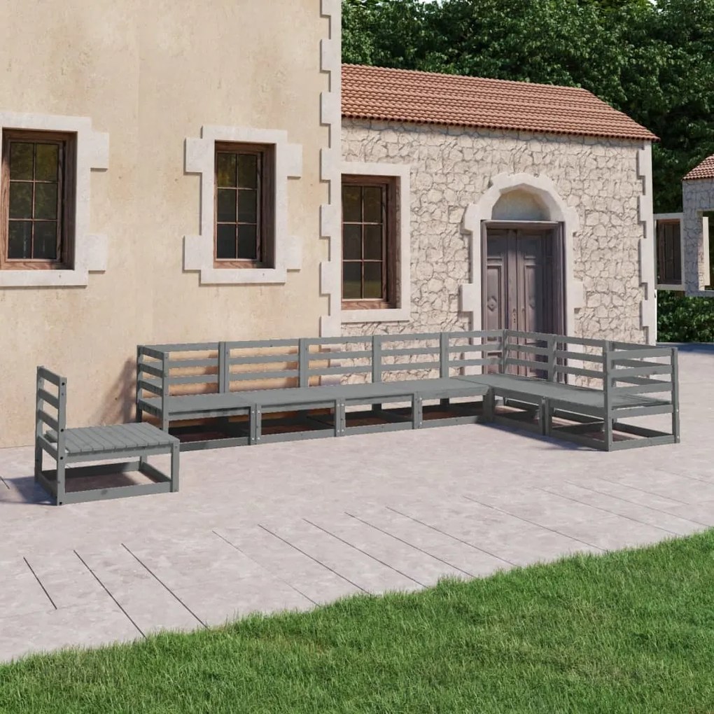 vidaXL Set mobilier de grădină, 8 piese, gri, lemn masiv de pin