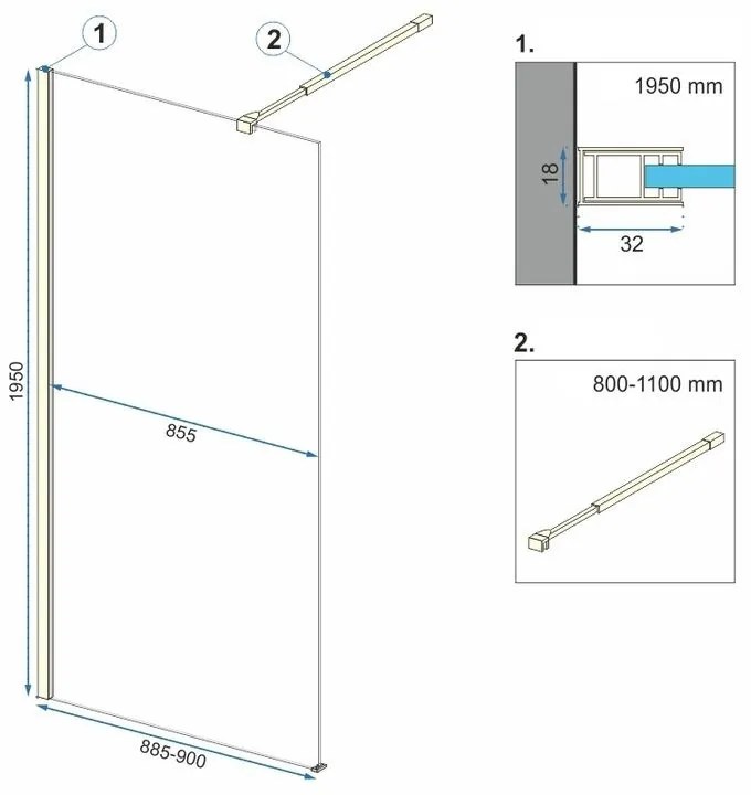 Paravan de dus tip Walk-in Rea Aero 90x195 cm profil auriu