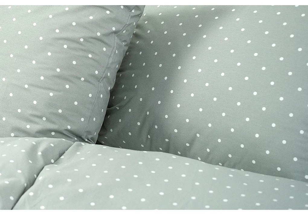 Stanex Lenjerie de pat din bumbac, cu buline gri, 140 x 200 cm, 70 x 90 cm