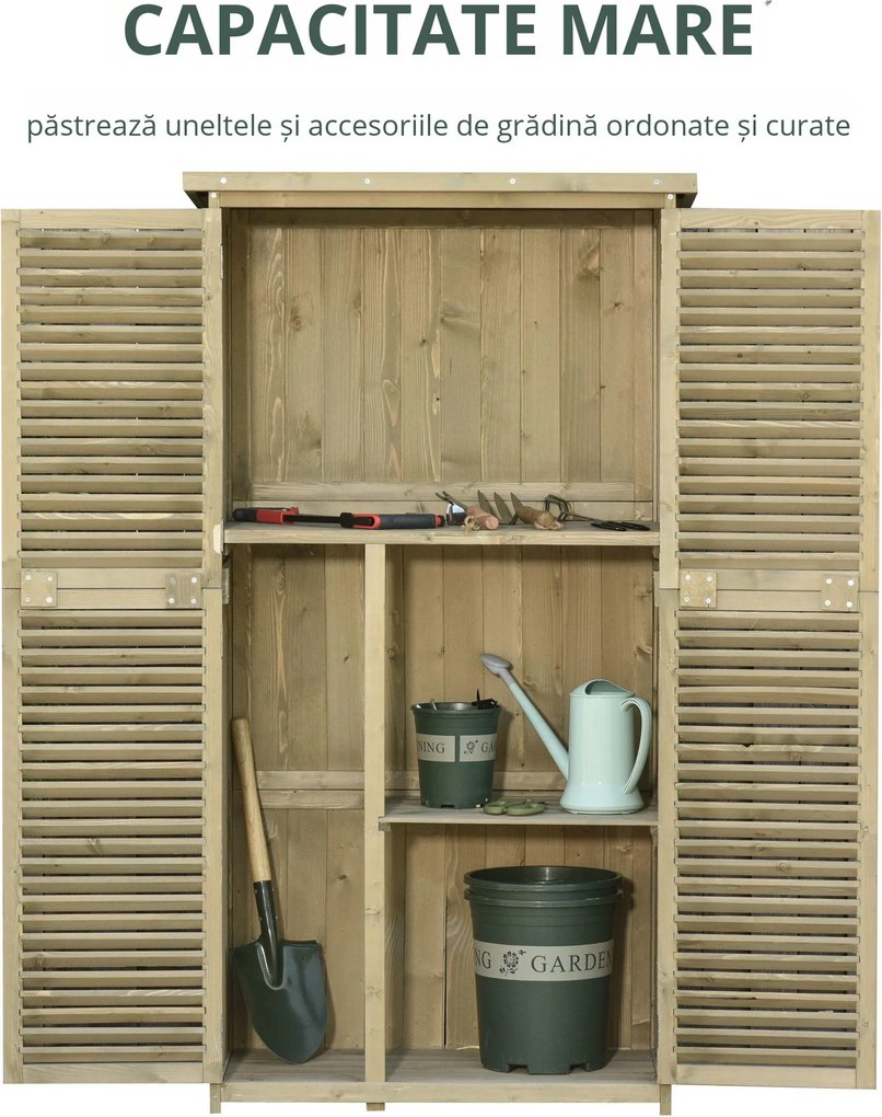 Magazie pentru unelte Outsunny, 4 Compartimente, Lemn de Brad Impermeabil | Aosom Romania