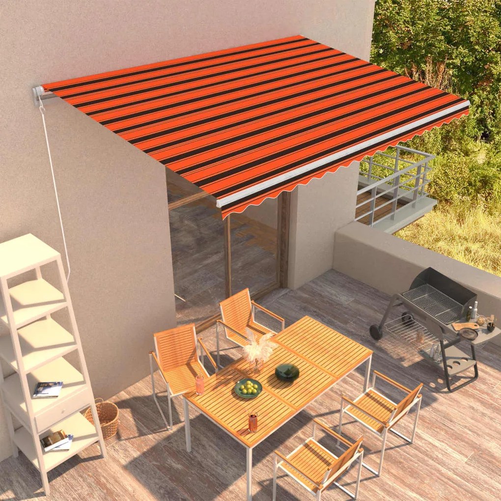 vidaXL Copertină retractabilă manual, portocaliu &amp; maro, 450 x 300 cm