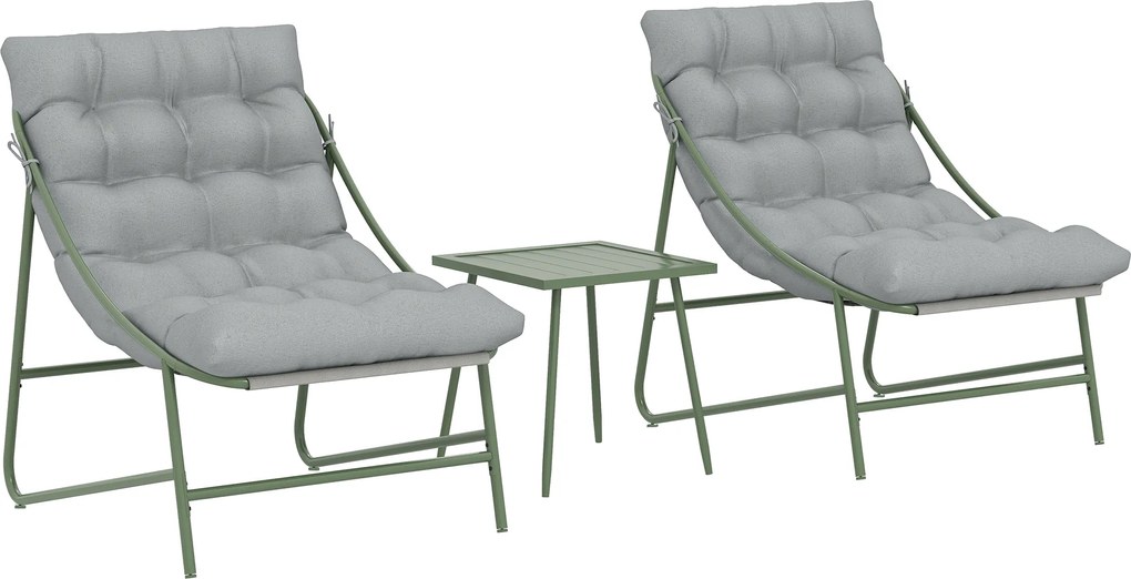 Outsunny Set de grădină 3 piese cu 2 scaune lounge, masă de cafea și perne pentru exterior terasă balcon gri deschis | Aosom Romania