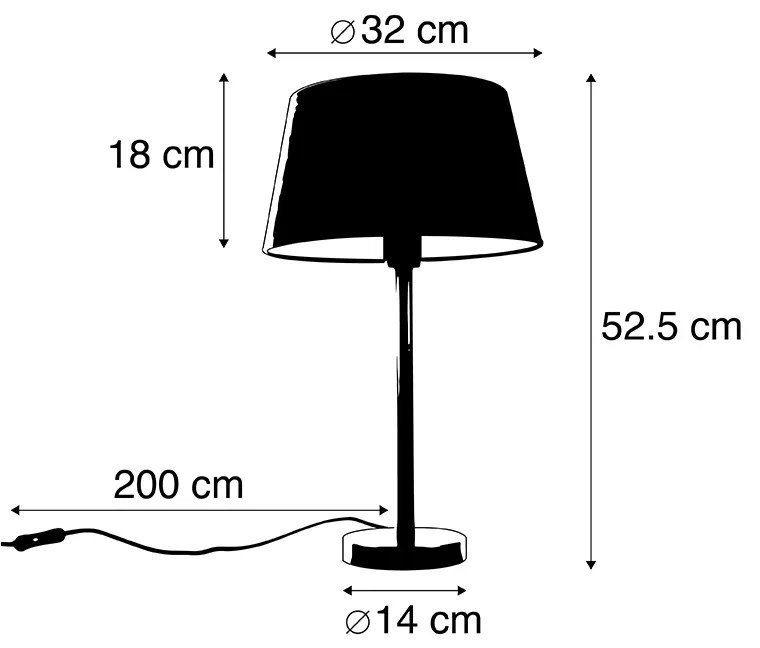 Lampă de masă clasică neagră cu abajur negru 32 cm - Simplo