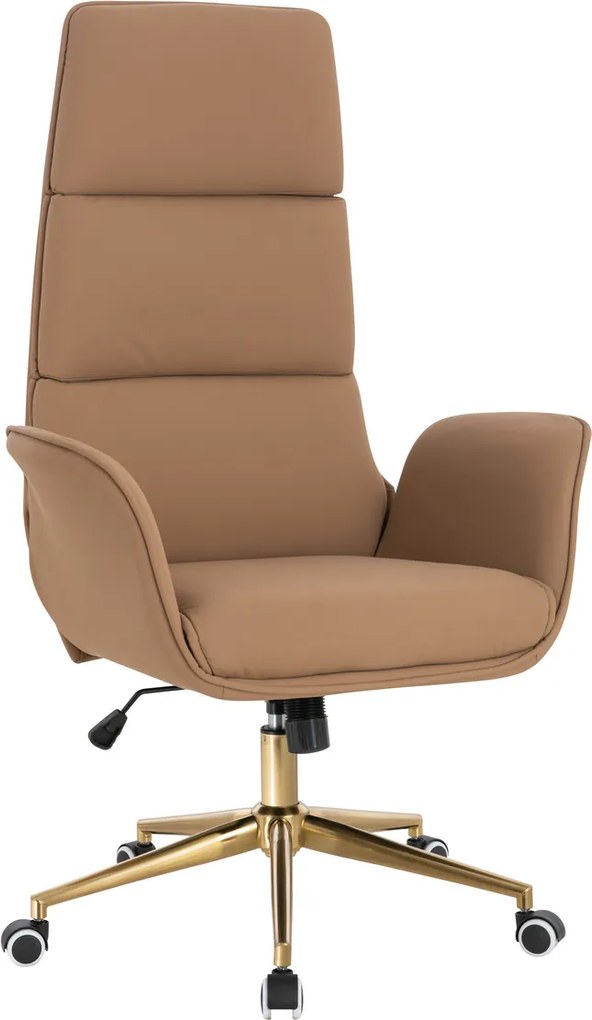 HR850K Scaun Caramel Piele Ecologica Premium Soft cu Bază Aurie