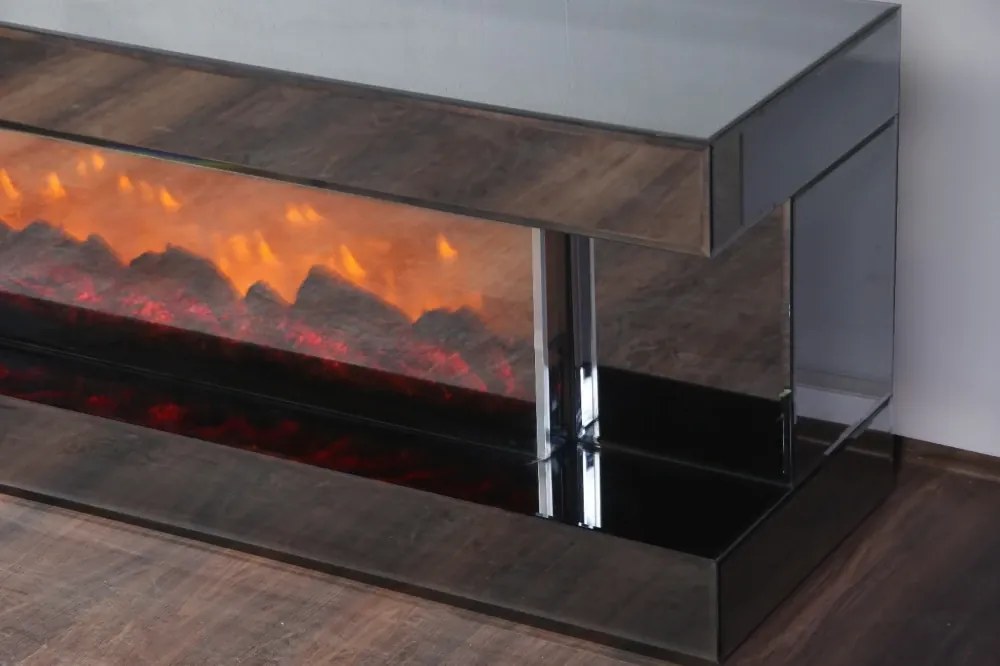 Comoda TV cu șemineu electric, boxa Bluethooth, telecomandă, Bronze, 180x43x55 cm