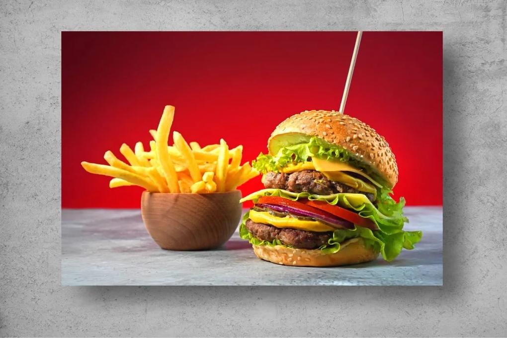 Tapet Premium Canvas - Hamburger dublu cu cartofi
