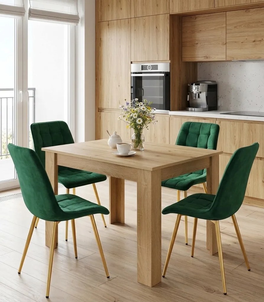 Scaun de masa SPLIT VELVET cu picioare aurii, verde