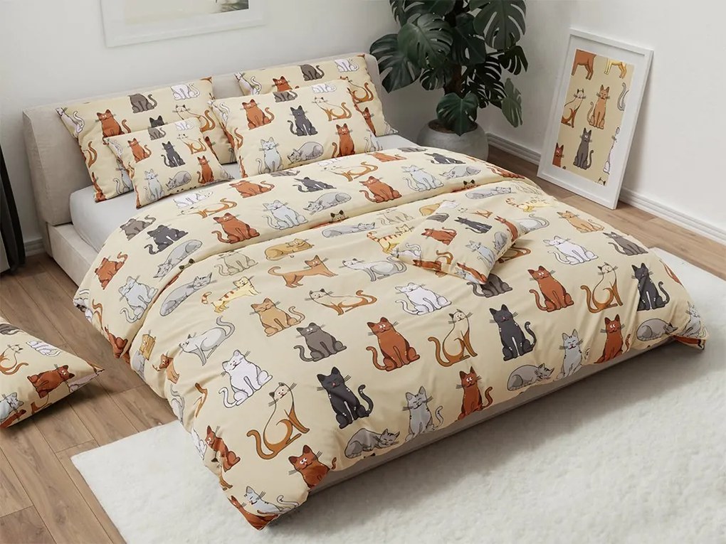 Lenjerie de pat din flanel COLORED CATS crem Dimensiune lenjerie de pat: 70 x 90 cm | 140 x 220 cm