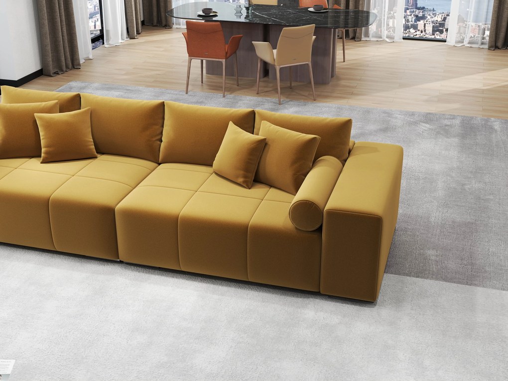 Canapea extensibilă dumonde cu ladă de depozitare si sezut confortabil din spuma high-density, Marbela Royal Mustar XXL 295x100 cm