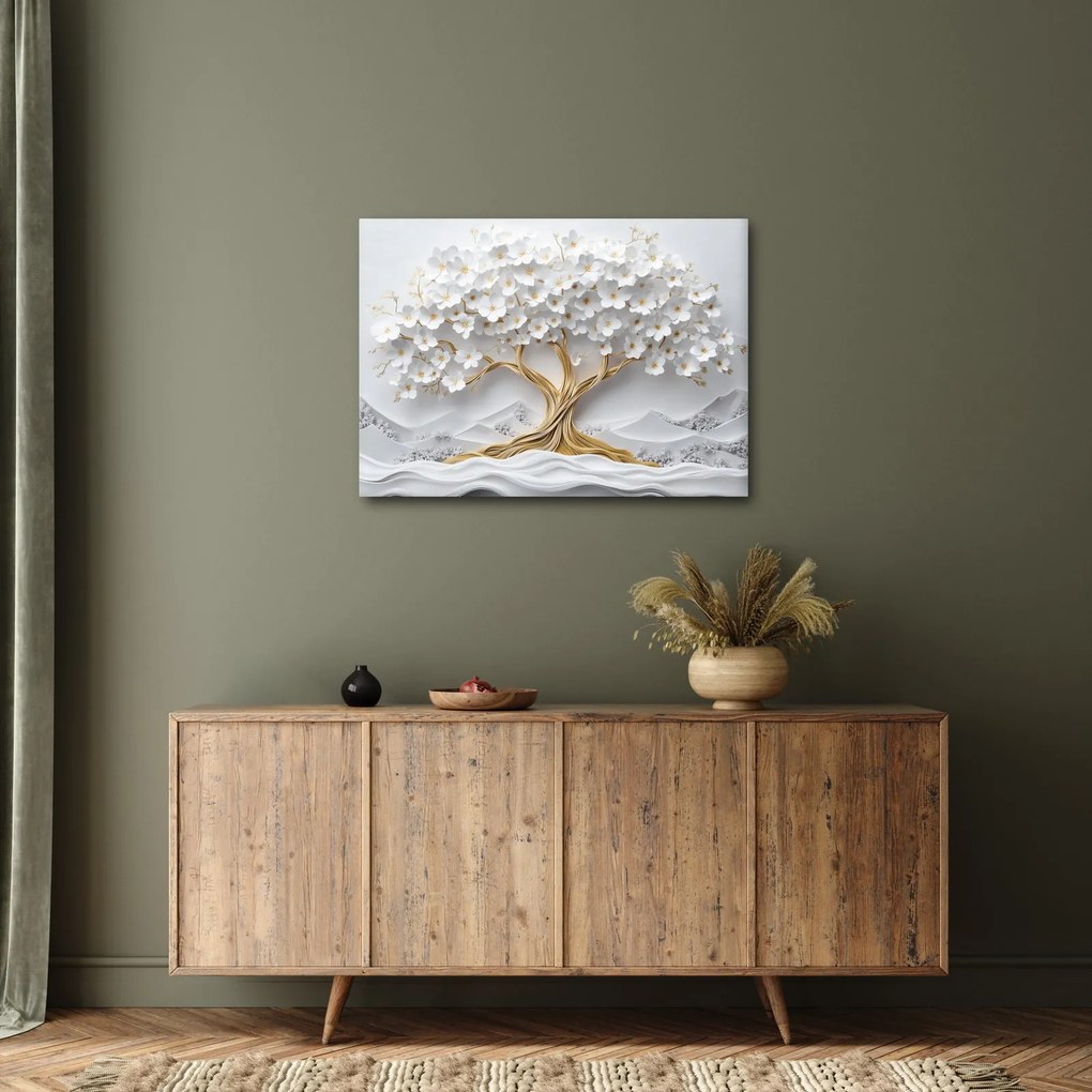 Tablou – Arborele vieții 3D plin de flori (70x50 cm)