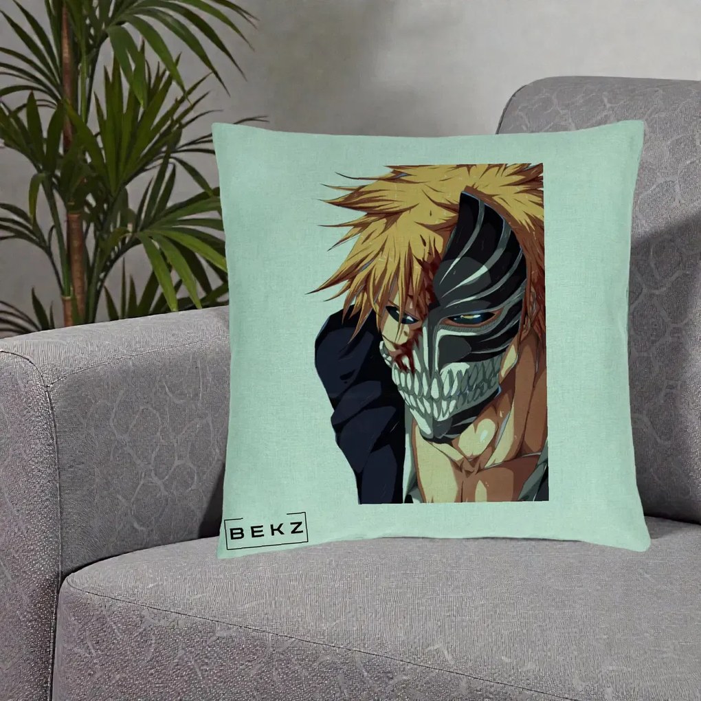 Perna Personalizata Bleach Ichigo Masca Hollow, 40x40 cm, Verde Menta, Husa Detasabila, Perna Inclusa, BEKZ®