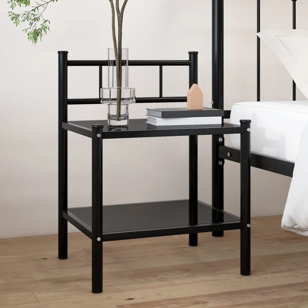 325088 vidaXL Noptieră, gri și negru, 45x34,5x60,5 cm, metal și sticlă