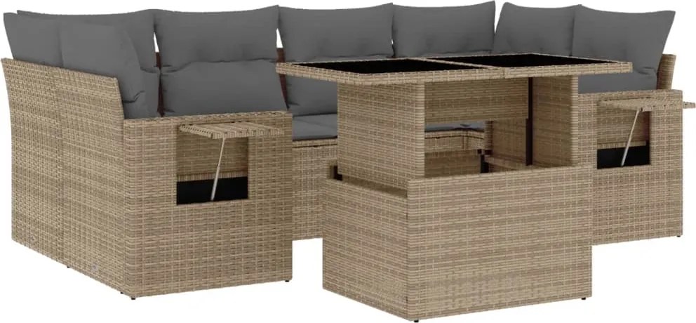 vidaXL Set canapele de grădină, 7 piese, cu perne, bej, poliratan