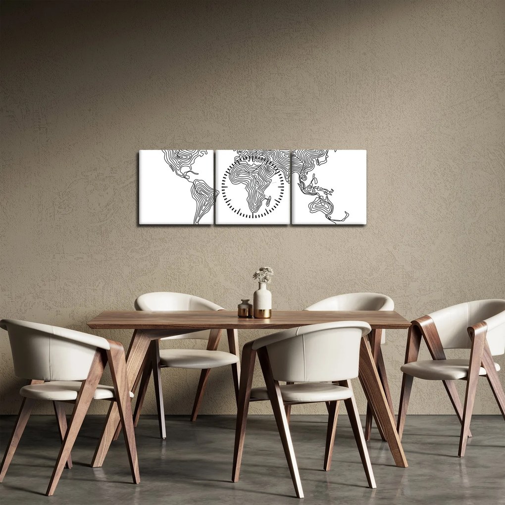 Tablou - Harta în linii (cu ceas) (90x30 cm)