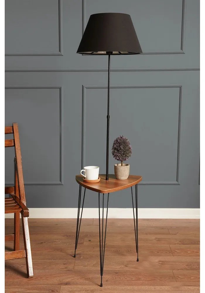 Lampadar negru/în culoare naturală cu abajur textil (înălțime 147 cm) – Opviq lights