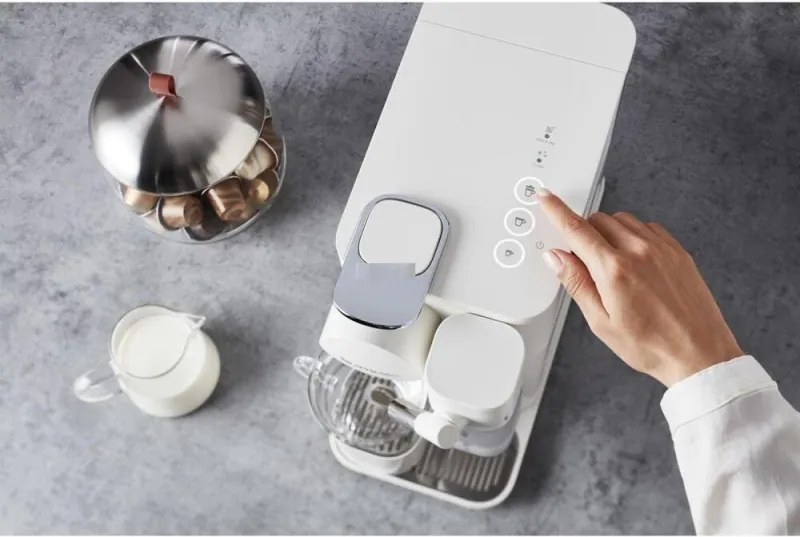 La mâna a doua: Espressor cu capsule DeLonghi EN510W, 1450W, 19 bar, 1 l, Nespresso, Auto shut-off, Alb